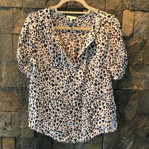 Joie White, Black & Grey Silk V-Neck Blouse